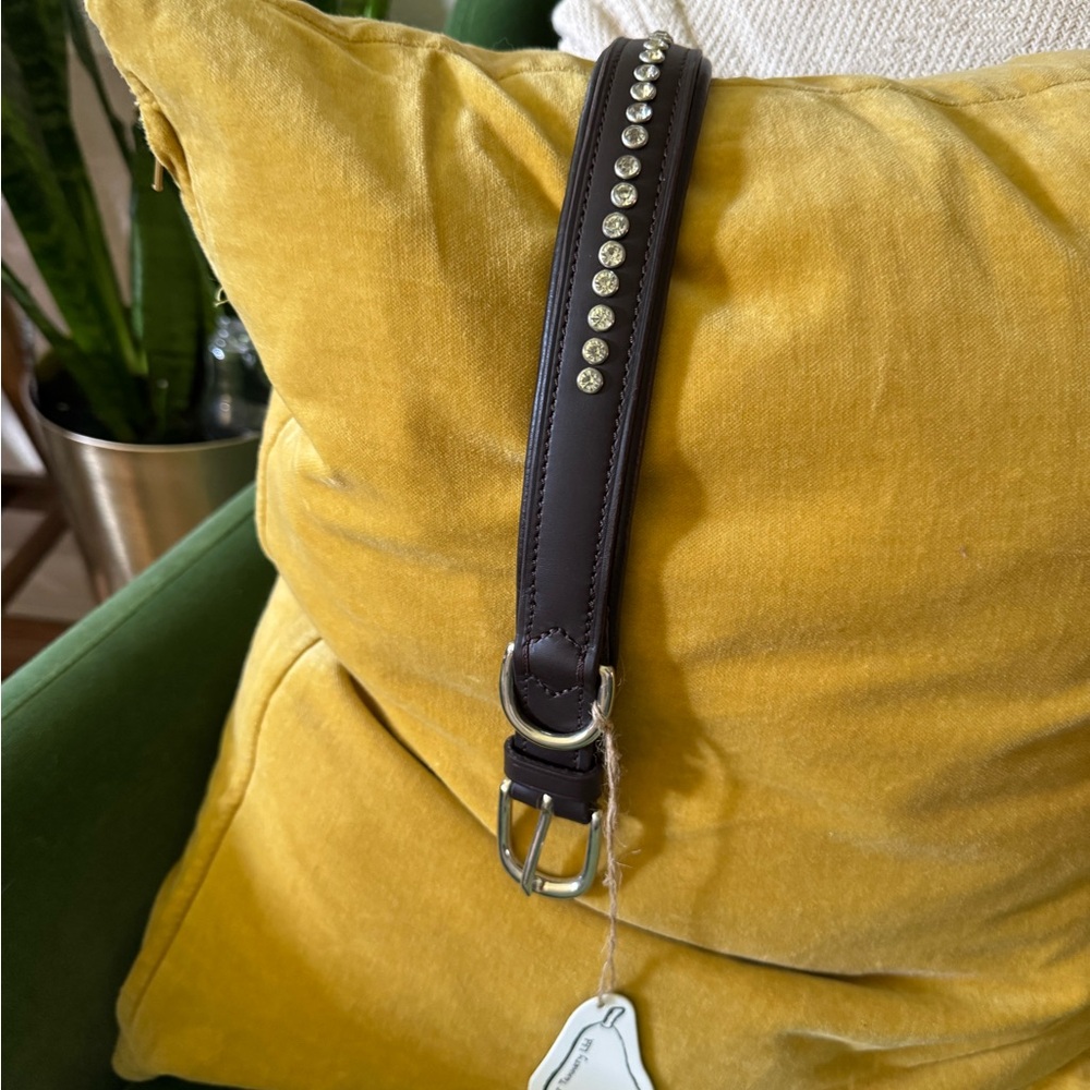NWT Classy Swarovski Studded Brown Padded Leather Dog Collar